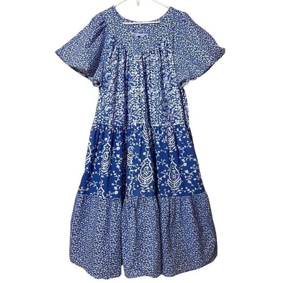 Only Necessities Dresses & Skirts - Only Necessities Blue & White Tiered Print Cotton Lounger